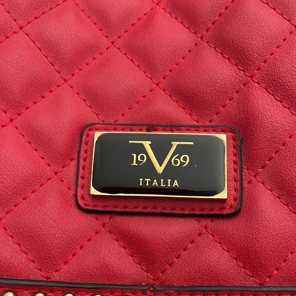 V 1969 Italia Red Leather Quilted Studded Adjustable Backpack Purse Bag main image 11